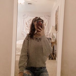 grey floral embroidered american eagle sweater